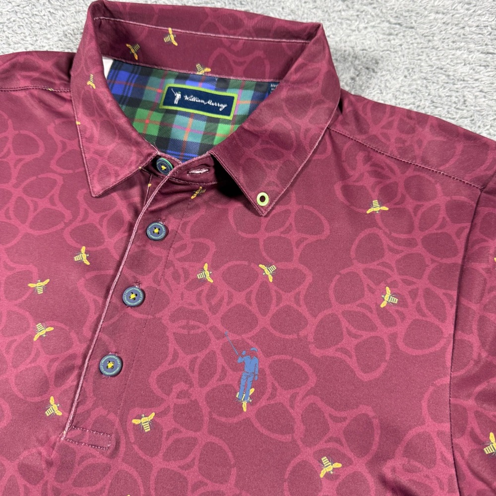 William Murray Golf Polo Mens Medium Maroon Bee Pretzel Pattern Shirt Performanc